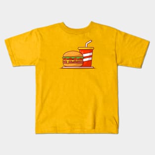 Burger And Soda Cartoon Vector Icon Illustration (3) Kids T-Shirt